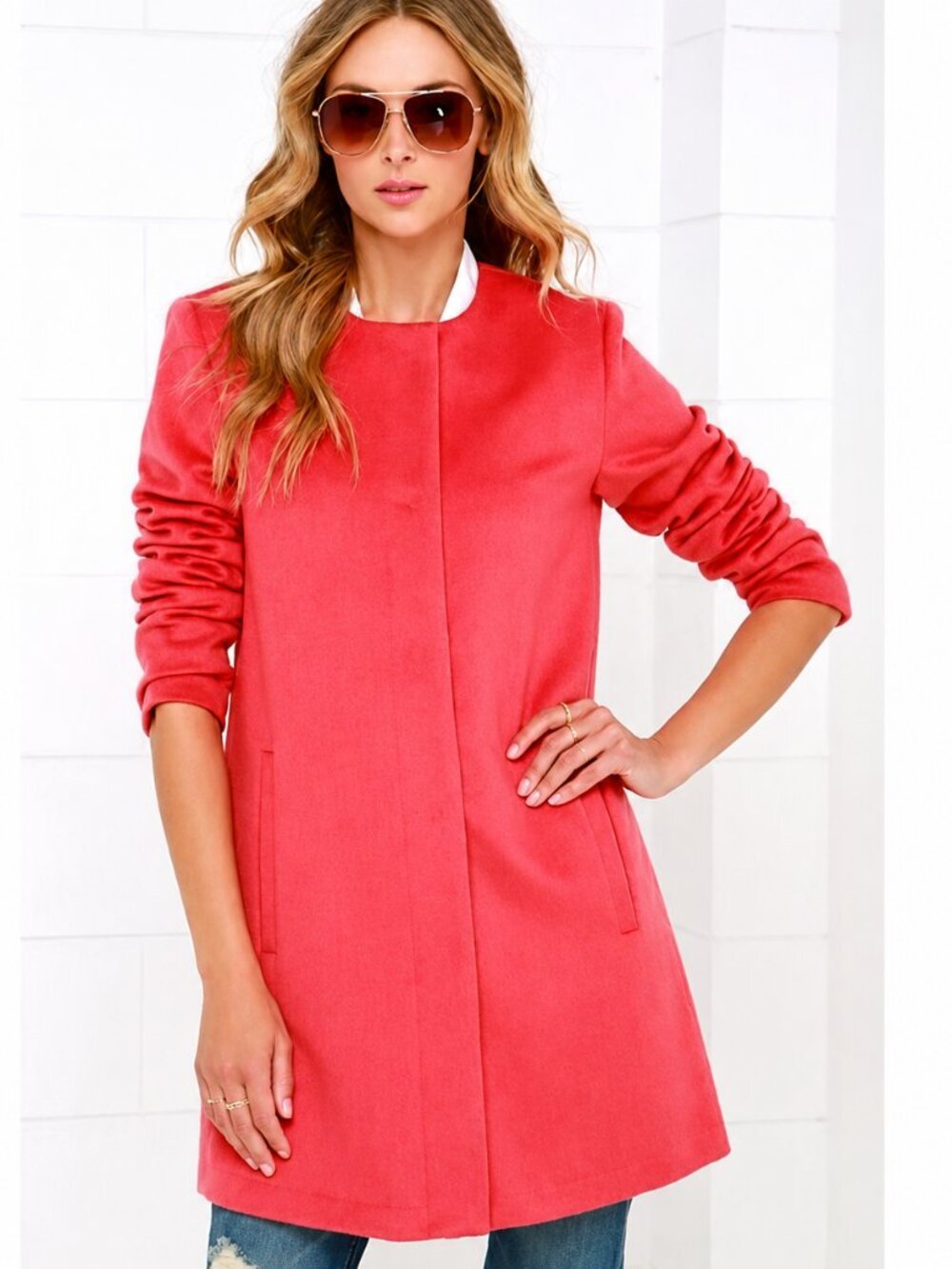 BB Dakota Catina Coral Wool Blend Coat Size Medium NWOT Collarless